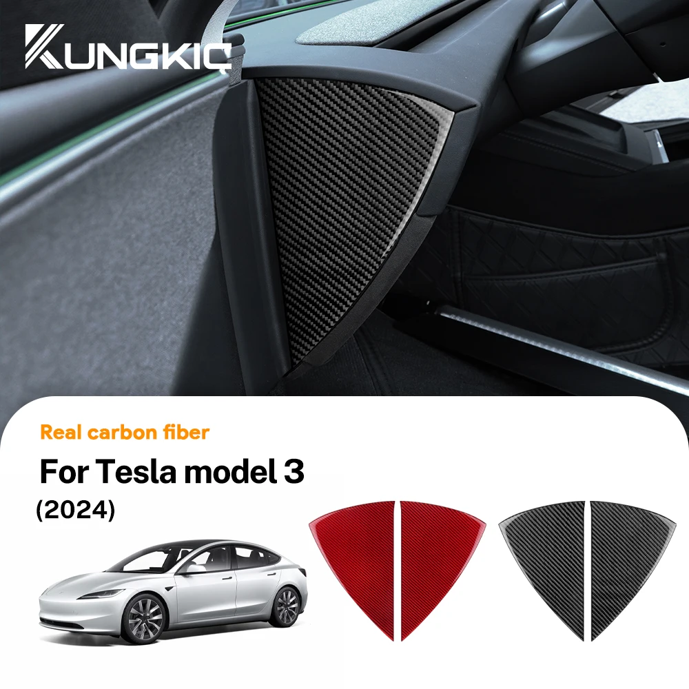 Real Soft Carbon Fiber Sticker For Tesla Model 3 Highland 2024 Car Front Door Slot Panel Interior Trim Decor Accessories