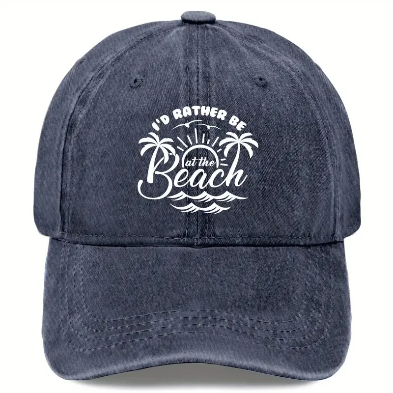 I'd Rather Be at the Beach" Vintage Washed Baseball Cap - Coastal Vibes & Vacation-Themed Casual Sun Cap, Beach Lover Enthusiast