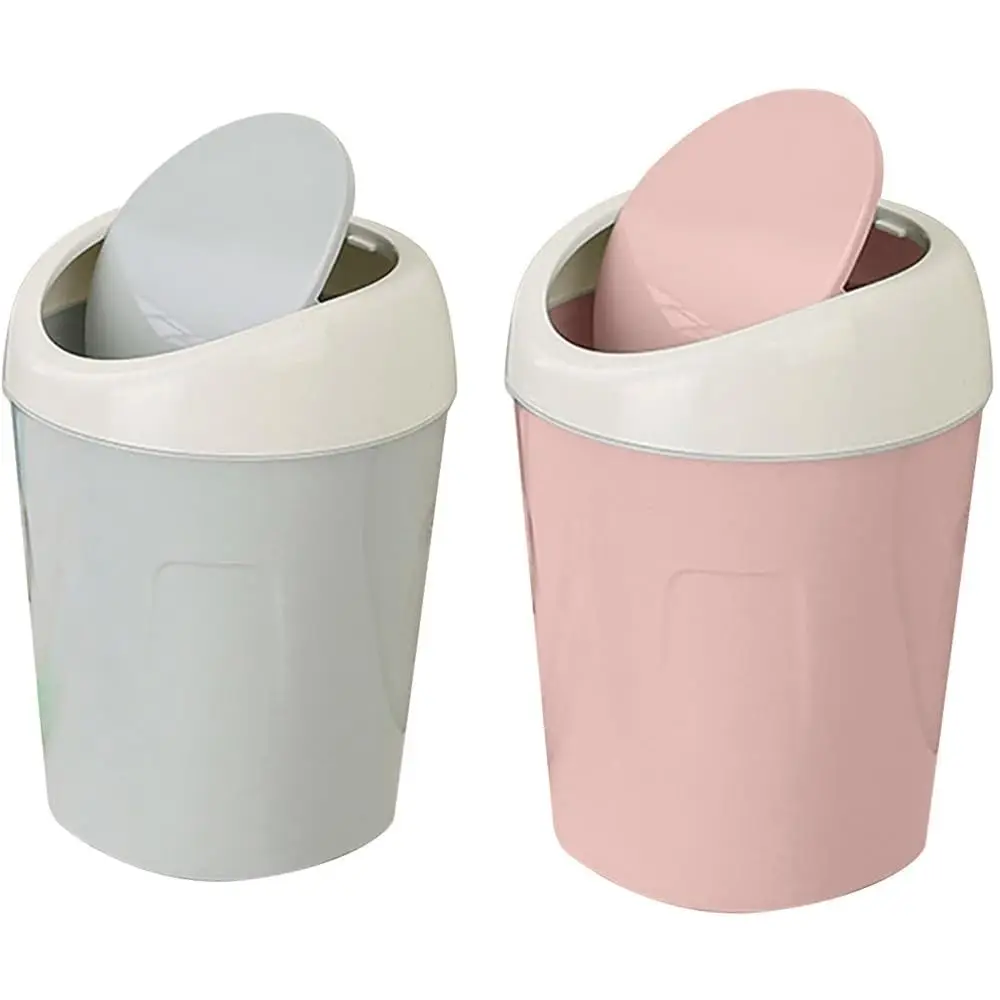 Mini Trash Can Creative Swing Cover Small Rubbish Can Plastic Storage Box Bedroom Bathroom Office Dorms