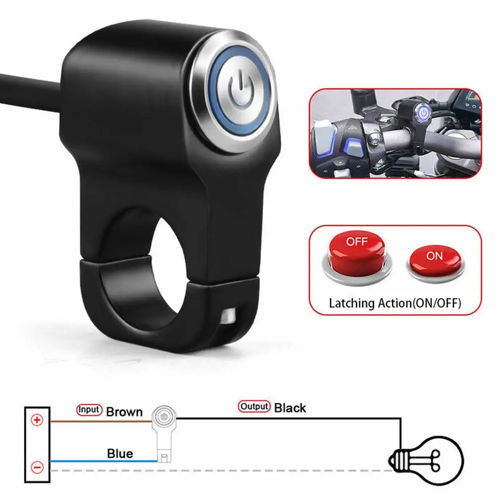 

7/8" 22mm Motorcycle Handlebar Headlight ON/OFF Switch Scooter ATV Aluminum Alloy 2-Wire Black Light Waterproof Switchs Buttons