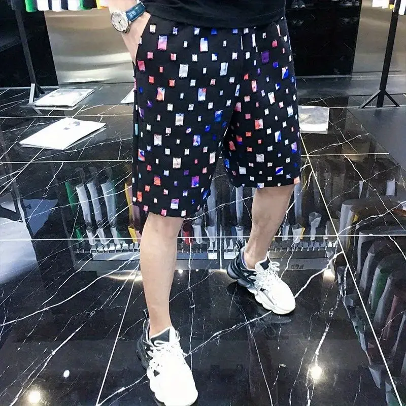 2024 New Summer American Retro Irregular Loose Casual Men\'s Wear Hip Hop Mixed Cotton Hollow Out Decorations Y2K Chic Short Pant