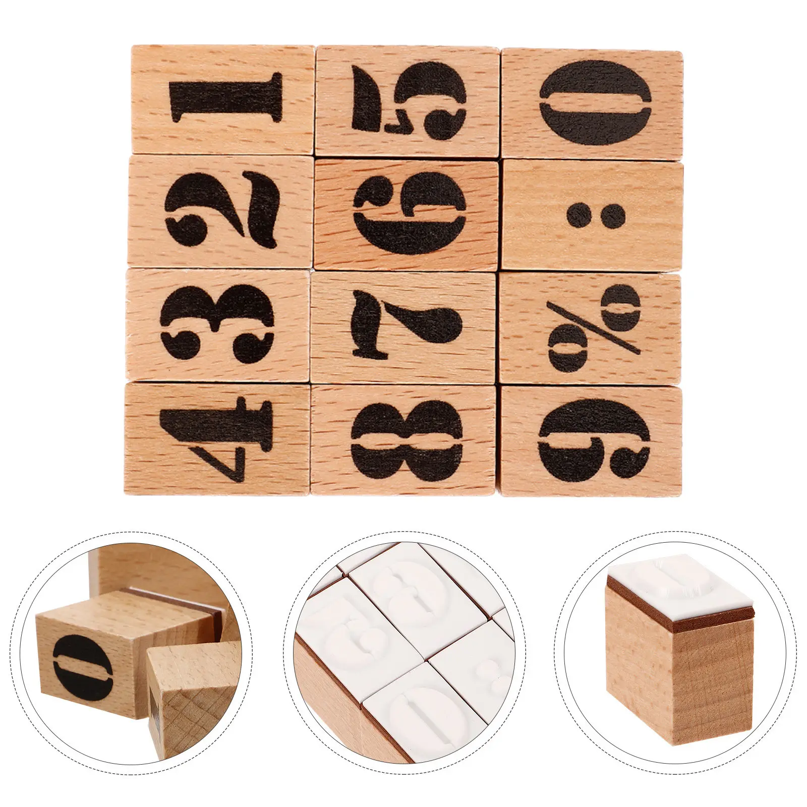 

36Pcs Square Wooden Number Stamps 0-9 Carved Natural Wood Blocks for Scrapbooking Journaling Date Recording DIY Crafting Vintage