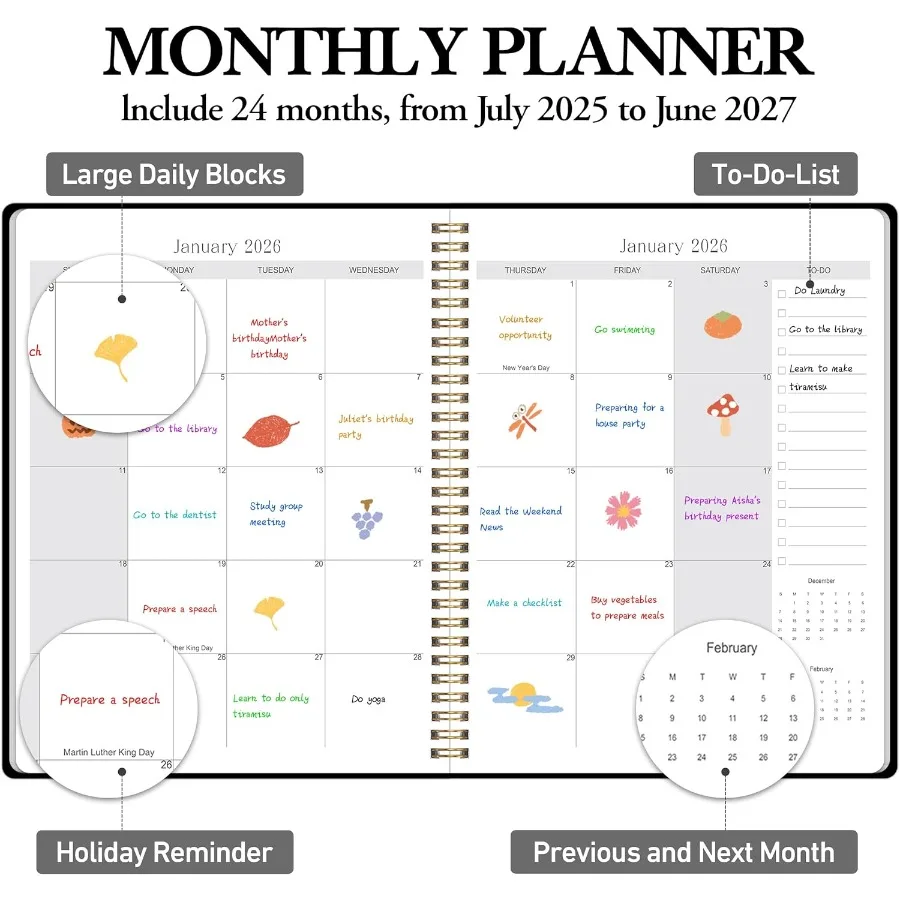 Monthly Planner 20252027 Hardcover with Calendar planner from July 2025 June 2027Monthly Goals Tasks Notes Priorities and Remin