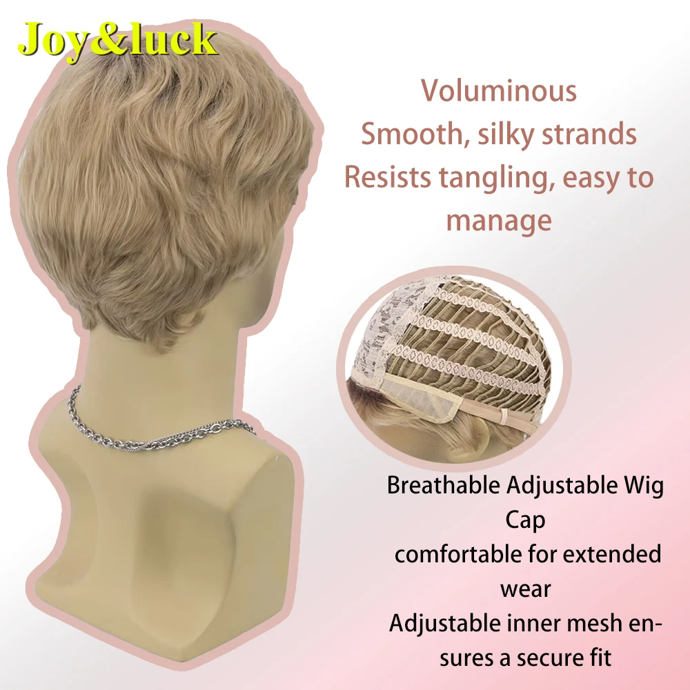 Men Short Layered Blonde Wig Natural Fluffy Side Bang Synthetic Hair Wigs Heat Resistant Breathable Adjustable Cap Male Daily Pa