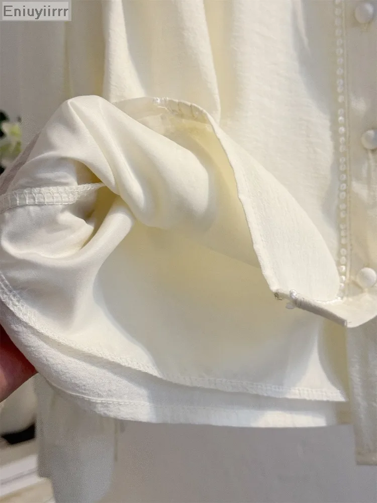 Volant da donna Carino Papillon Top Stile Preppy Vintage Coreano giapponese Design Bottone Elegante volant formale Camicie bianche Camicette