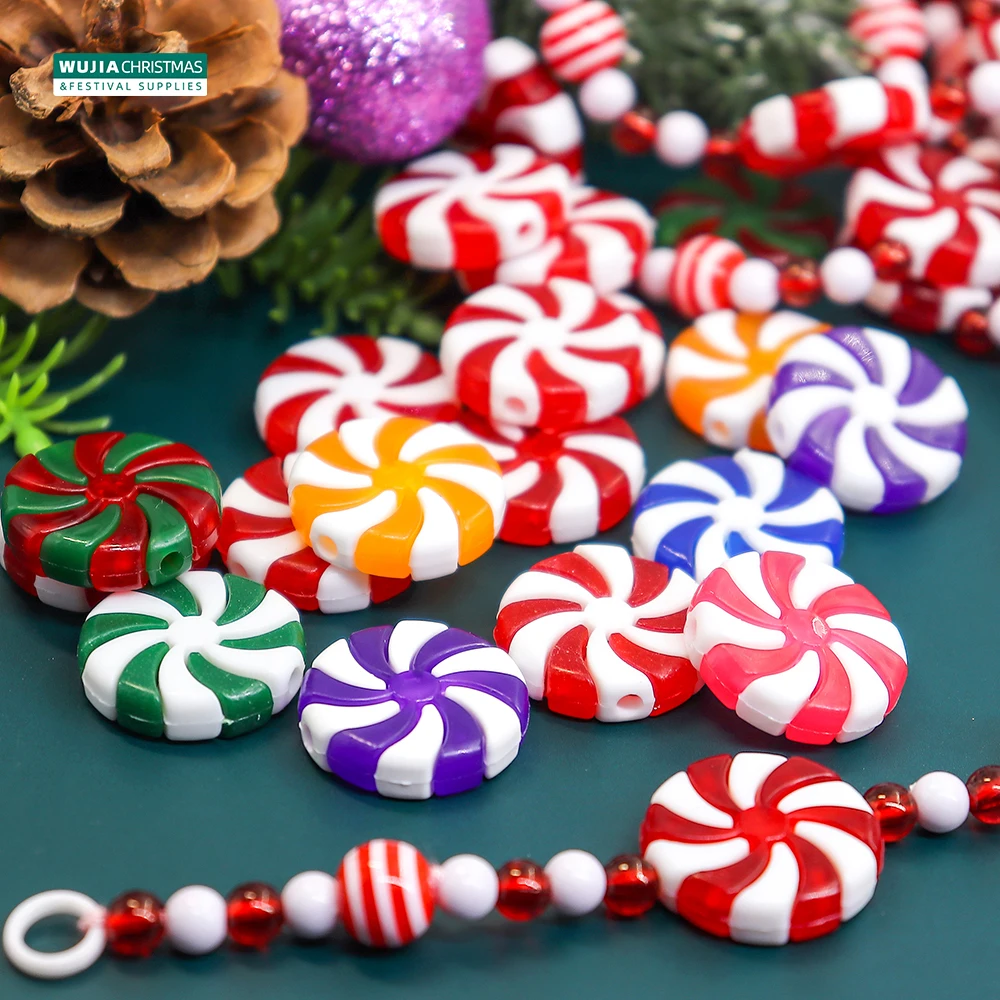 50pcs New Year Acrylic Candy DIY Xmas Tree Hanging Christmas Simulation Candies Peppermint Ornaments Sweets Drop Pendants Gifts