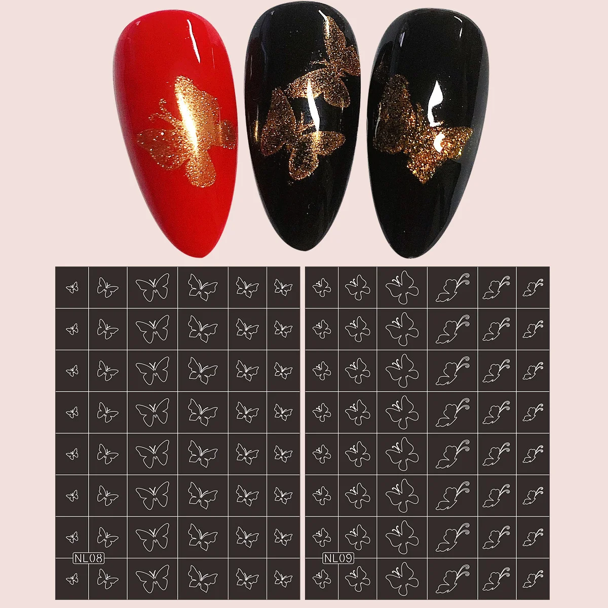 2pcs Heart Butterfly Strip Line Nail Art Stickers Airbrush Templat Oblique Spray Template Creative Stencil DIY Decoration Decals