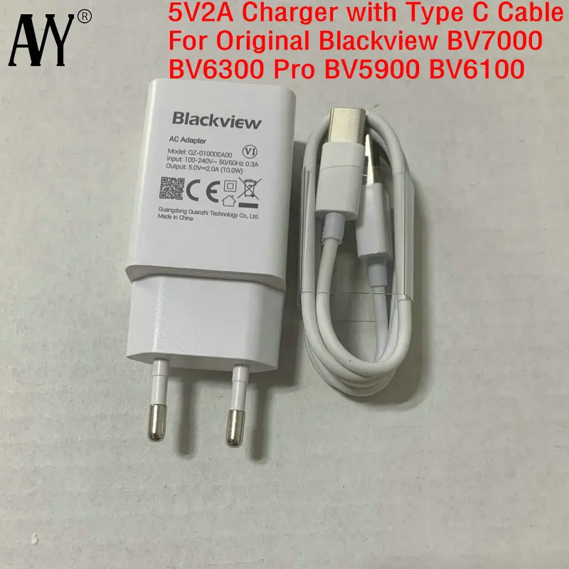 

AVY-EU Plug Travel Charger Connector, Type C USB Cable, Original Blackview, BV7000, BV6300 Pro, BV5900, BV6100, 5V, 2A, 10W