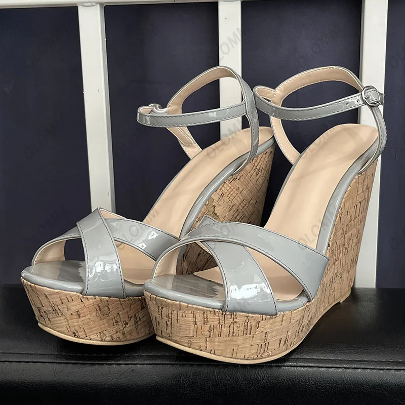 Olomm Real Photos Women Summer Platform Sandals Wedges Heels Open Toe Cool Grey Cosplay Shoes US Plus Size 4-15