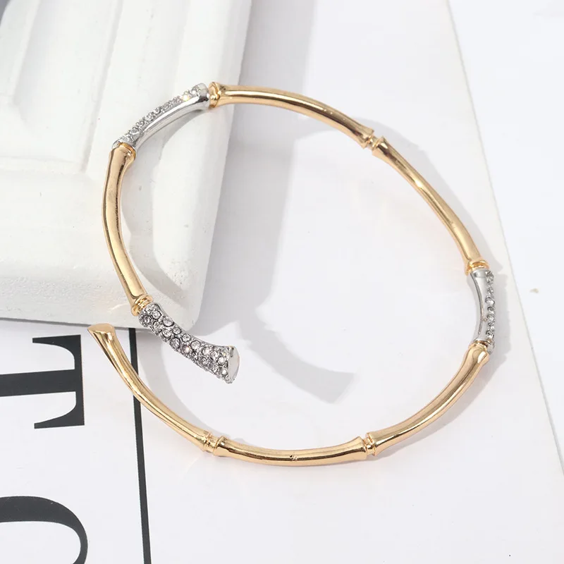European and American Genius Designer Fashion Diamond Bamboo Bracelet Personality Gold-plated Open Adjustable Size Bracelet