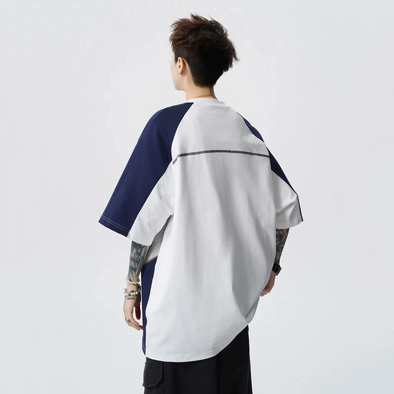 Edgy Men's Deconstructed T Shirt Color Block Patchwork Oversized Short Sleeve Streetwear Casual Loose Pullover Tee