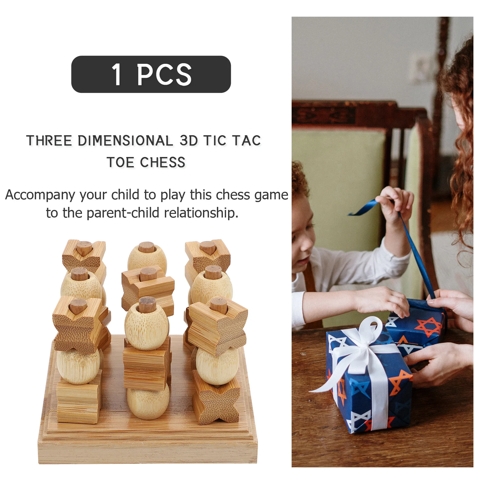 1 pz 3D Tictactoe Gioco educativo di scacchi Marrone chiaro Durevole Sicuro Gioco di allenamento creativo per l'intelligenza