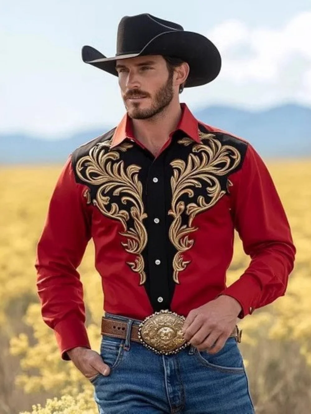 

3D American West Cowboy Shirt Men Fashion Streetwear Long Sleeve Shirts Blouses 80s Cool Harajuku Casual Lapel Blouse Clothing