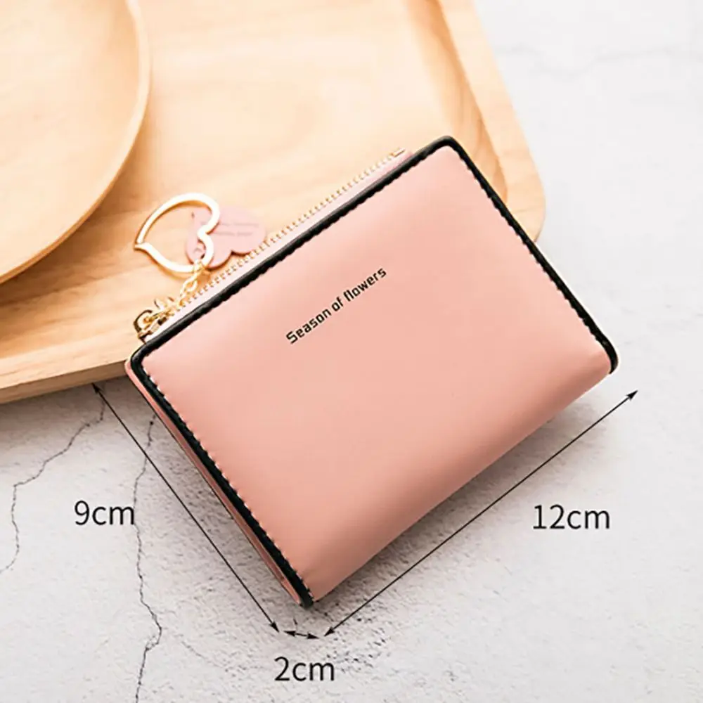 Portable Love Pendant Small Wallet Double Fold Ultra Thin Card Holders ID Bag Women