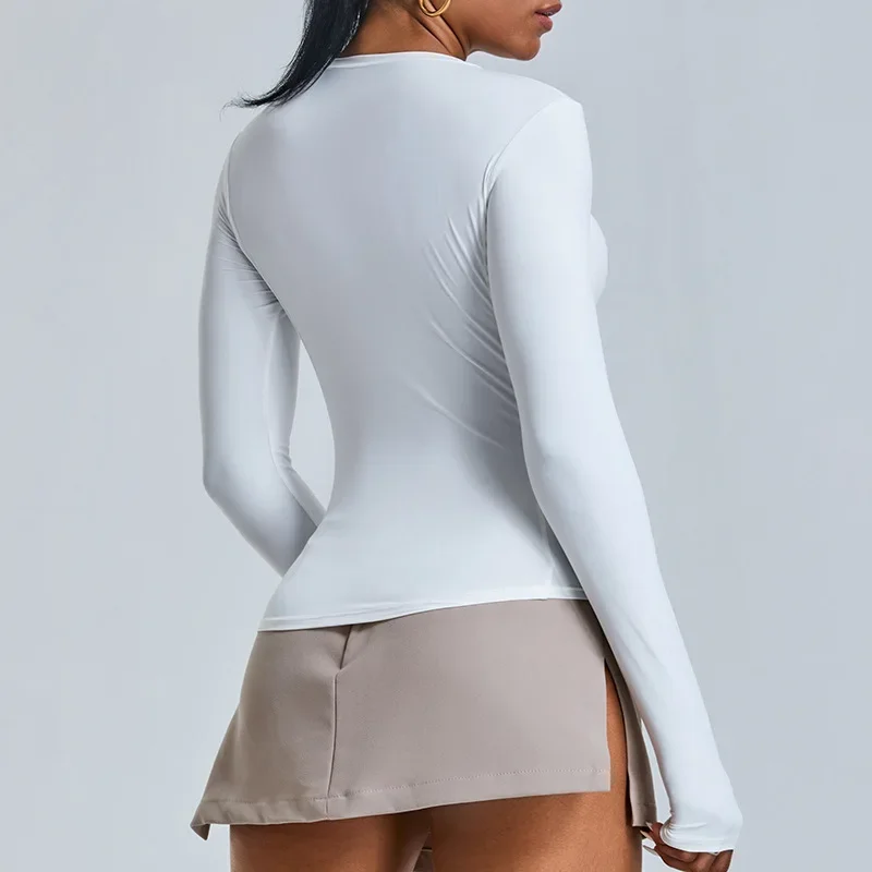 Logotipo personalizado roupas femininas outono nova linha de espinha de peixe de manga comprida roupas de yoga casual correndo esportes camiseta