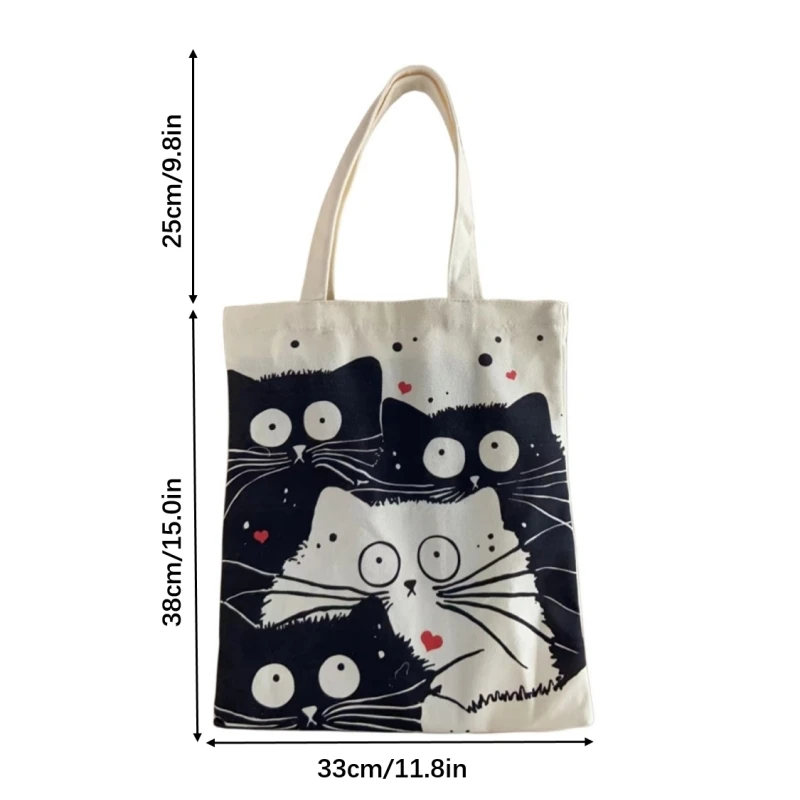 Andeiltech Canvas Tote Bag for Women Aesthetic Cute Cat Shopping Grocery Reusable School with Inner Zipper Girl Gift