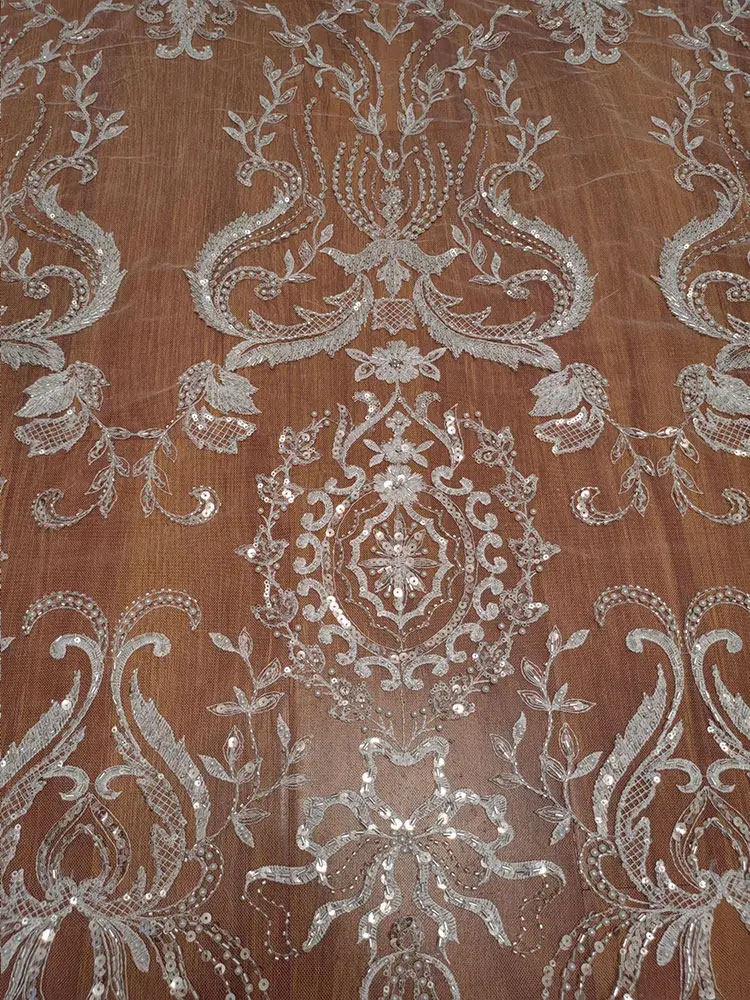 New Heavy Duty Beaded Sequined Sparkling Tulle Lace Fabric DIY Decorative Lace for Wedding Dresses and Clothing Accessories Set