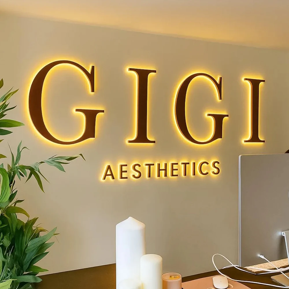 Business 3D Letter Illuminated Sign Metal Backlit Large Signage Custom LED Personalization Company Signage Metal LED Decor Board