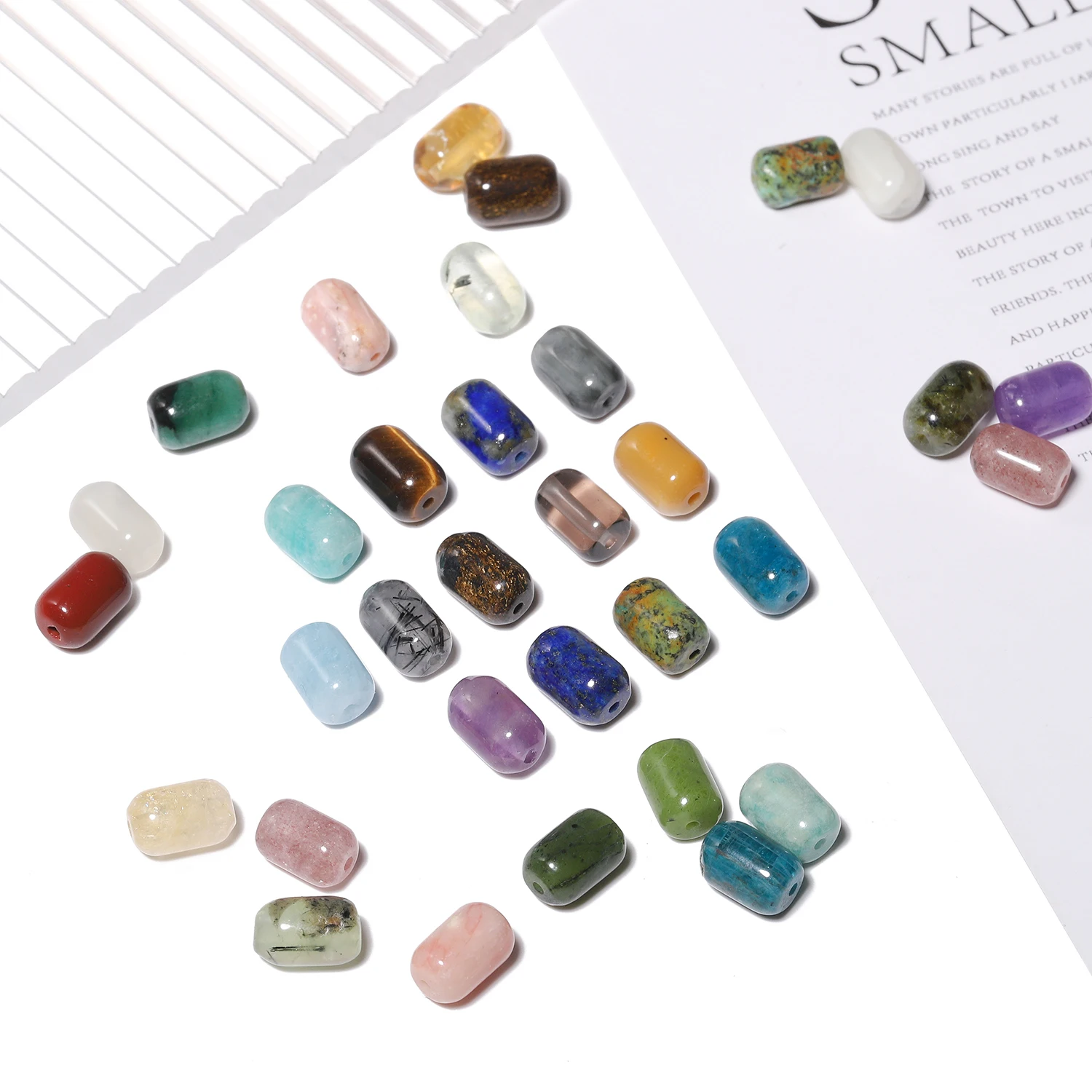 Натуральное ведро цилиндрической формы бусины лазурит тигровый глаз розовые кварцевые бусины для изготовления ювелирных изделий DIY браслет кулон 6x9 мм