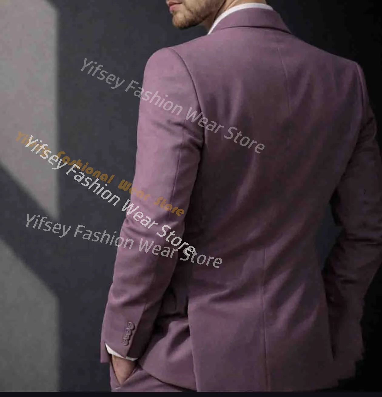 Purple Ivory Splicing Coat Men Suit Double Slit Designer Style Social Male Blazer Trousers Coat Tailored Jacket Boyfriend 2pcs
