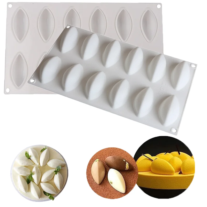 12 Fondant Mold Cavity Silicone Cake Form Quenelle Shaped Mould Mousse Cake Chocolate Decorating Tools Baking Pan Tray