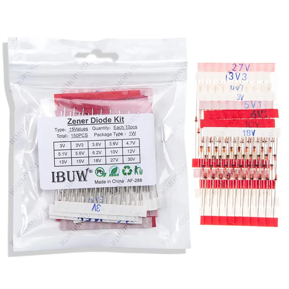 15values*10pcs=150pcs 1W Zener diode kit DO-41 3V-30V component diy kit 1N4727 1N4728 1N4729 1N4730 1N4732 1N4733 1N4734  1N4751