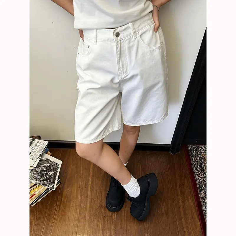 

Retro Coffee Brown Straight Denim Shorts Men's Summer Loose Casual Tooling Five-point Pants
