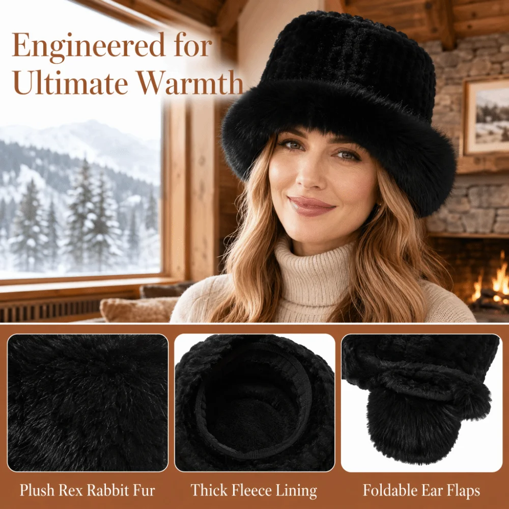 Faux Fur Faux Fur Bucket Hat Ear Protection Thick Fleece Inner Ear Flap Winter Hat Windproof Warm Texture