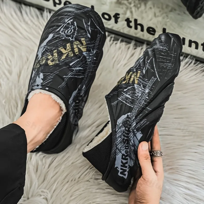 

Men's Fashion Warm Hairy Low Top Casual Slippers 2025 Winter Versatile Plush Comfortable Soft Soled Non Slip Cotton Single Shoes