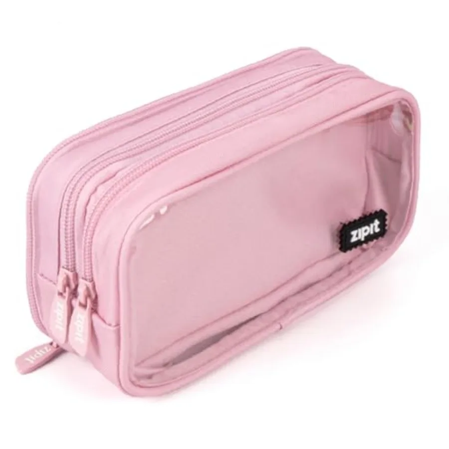 

Half and Half Pencil Case for Girls, Aesthetic 3 Compartment Zipper Pouch for School, Stationery Bag for Teen and Adults