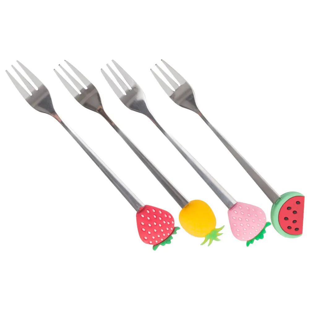 

4Pcs Stainless Steel Fruit Forks Silicone Handle Cake Forks for Dessert Salad Appetizer Party Tabletop Food Picks Kitchen Gadget