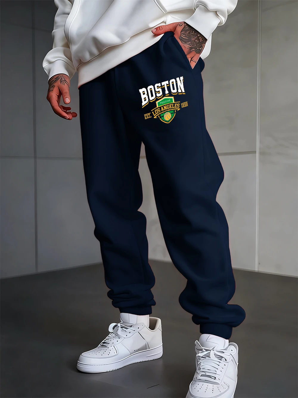 

Спортивные штаны Boston Positive Basketball с принтом, мужские базовые брюки для бега, осенние брюки с эластичной резинкой на талии и карманами, трендовая мужская одежда