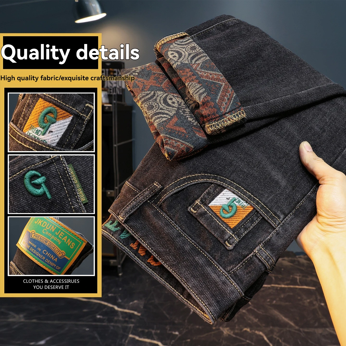 2026High-End Men's Denim Jeans Thick Straight Leg Stretchy Casual Long Trousers Autumn Winter Fashionable Versatile Comfortable