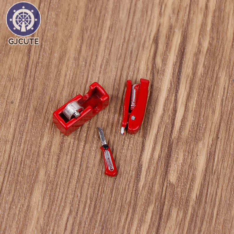 Criativo Mini Tape Cutter, Art Knife, Simulação em Miniatura, Aprendizagem Suprimentos, Papelaria, Modelo Mobiliário, Dollhouse Acessórios