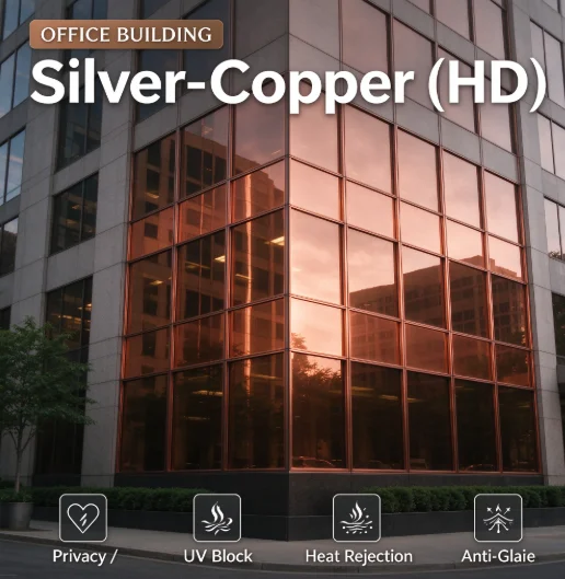 One Way Vision Silver Copper PET Solar Window Tint Roll Anti UV Heat Insulation Solar Control Privacy Film DIY Install For Build
