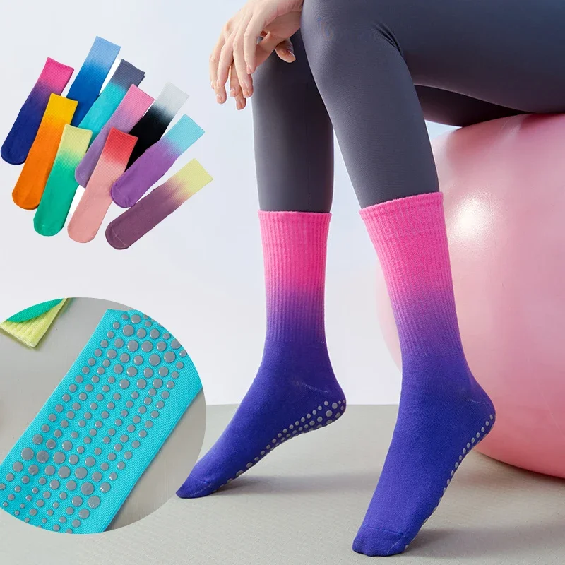 

Winter Gradient Socks Yoga Woman Yoga Socks Women Gradient Cotton Silicone Non-slip Pilates Grip Crew Socks
