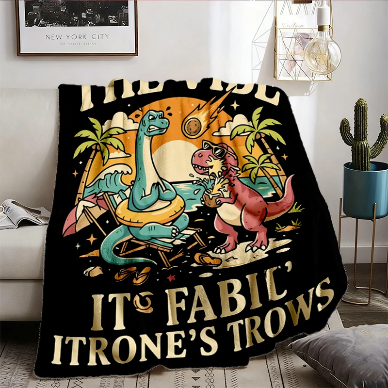 The Vibe Is In Shambles Flannel Blanket, Funny Dinosaur Graphic Flannel Throw, Cute Mental Health Humor Cozy Blanket