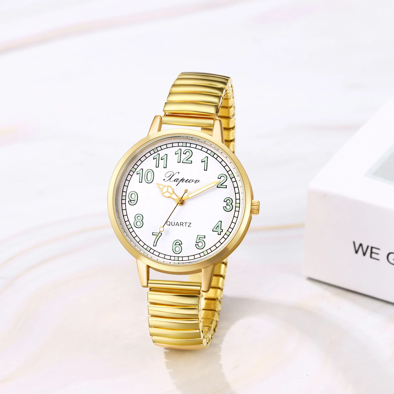 

Elastic Women Watch Waterproof Luminous Scale and Hand Hard Steel Bracelet Elastic Strap Watch Simulates Quartz