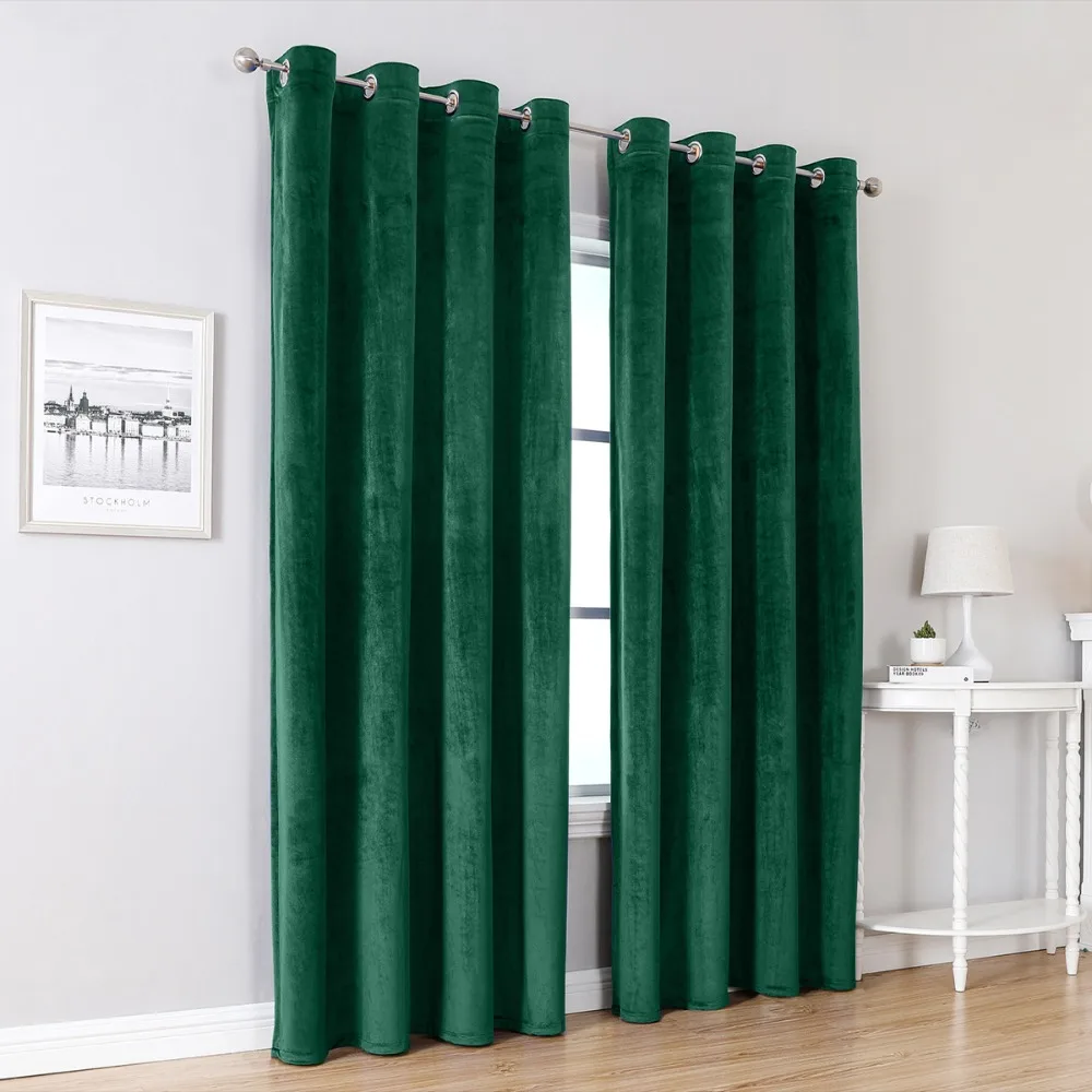 Light-blocking Velvet Curtain Soft Texture Touch Solid Color Blackout Curtains No Drilling Through-rod Window Drape Living Room