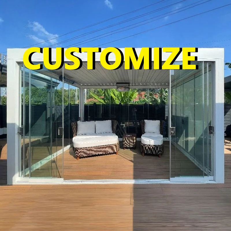 

Any Size Custom Villa Outdoor Glass Scenic Gazebo Integrated Aluminum Frame Structure Light Arranged Year Round Sight Reception