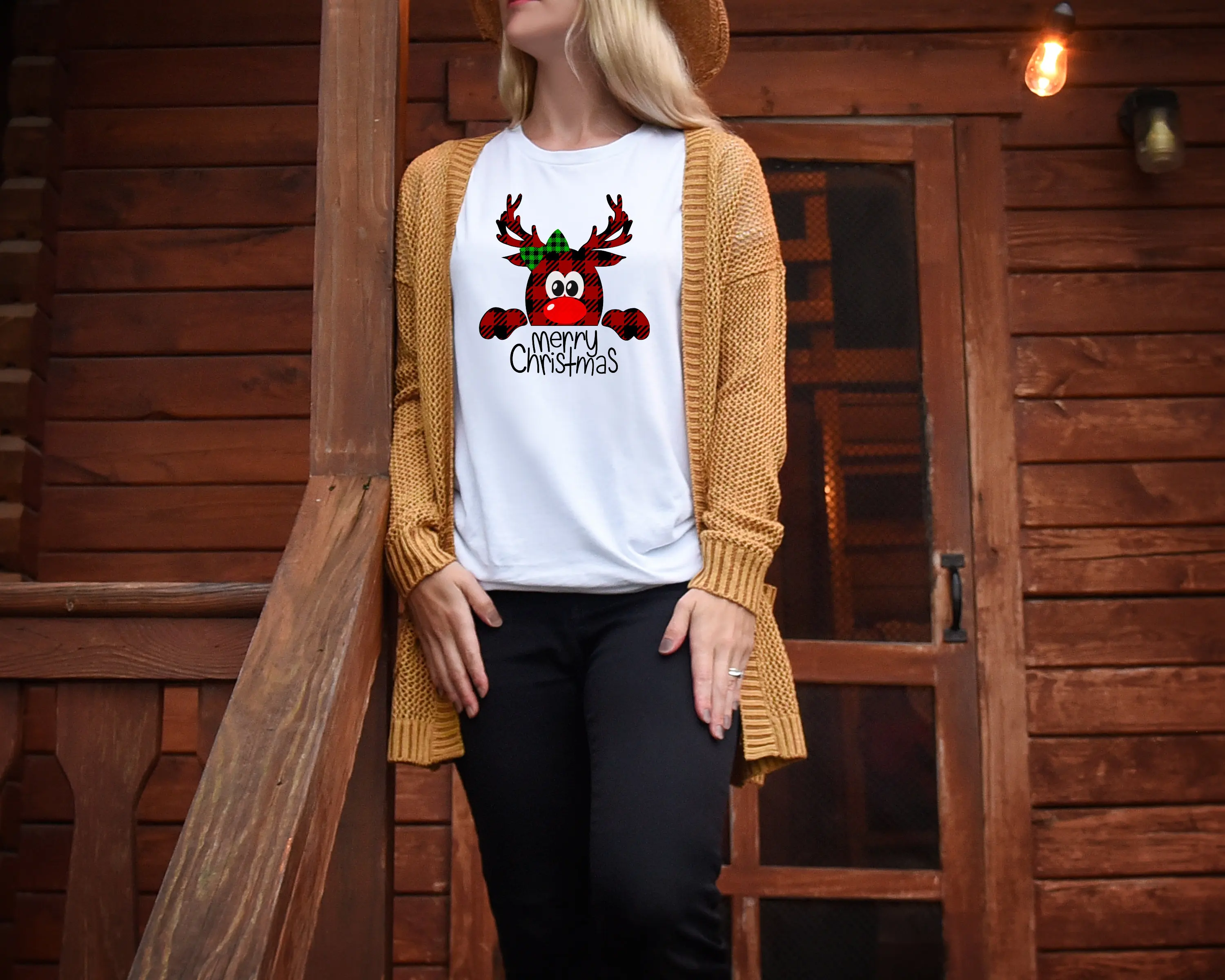 Rein Deer Christmas T shirt Plaid Merry SweaT Hello Winter