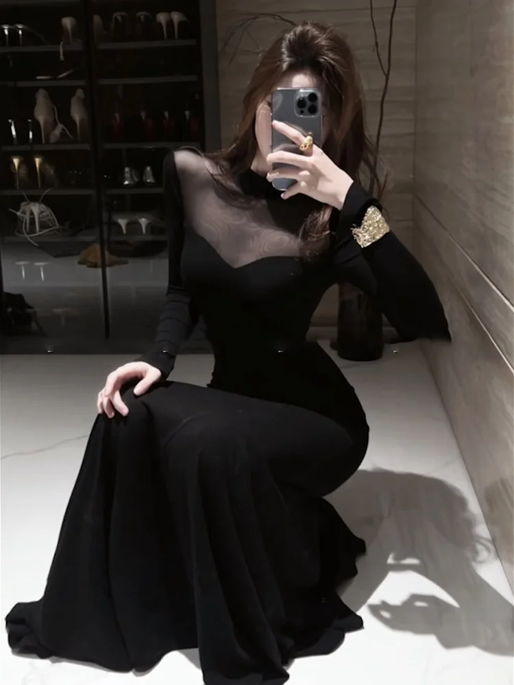 

Сексуальная длинная юбка Bla Me Splice Long Sve Dr для похудения Bal Fi Tail, длинная юбка с высокой талией, подходит для осенней одежды