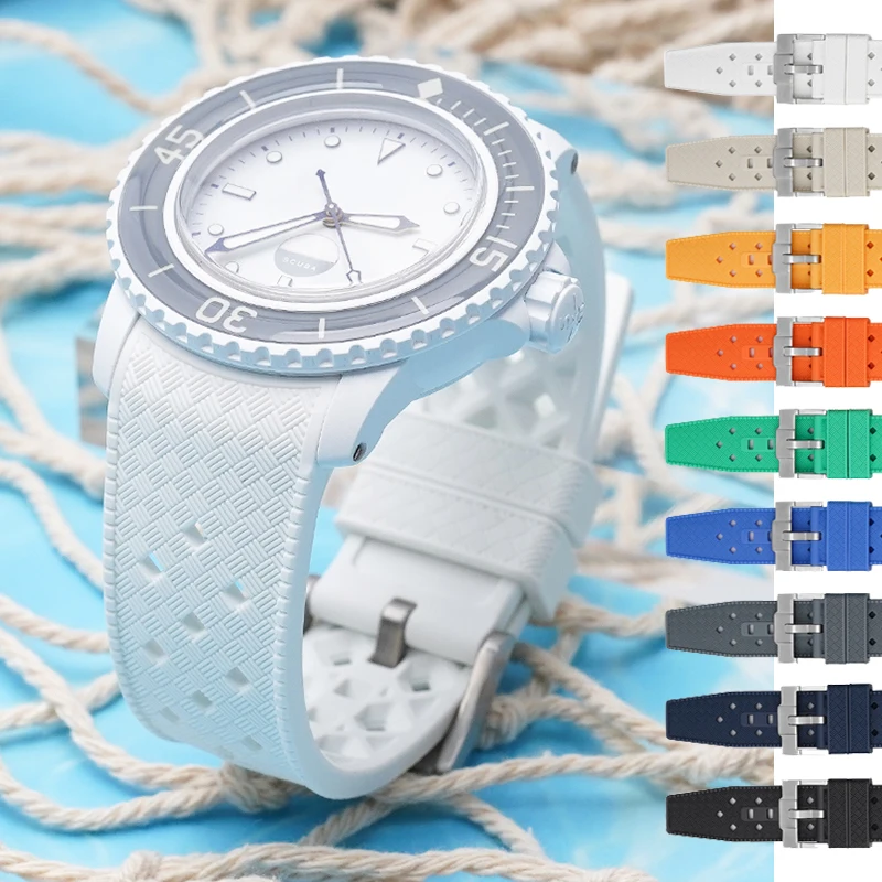 Curved End Tropical Strap 22mm for Blancpain x Swatch Sport Waterproof Liquid Silicone Men Women Replace Watch Band Bracelet