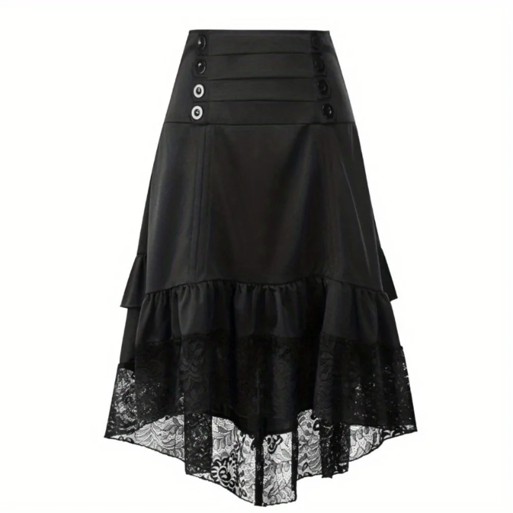 Gothic Lolita Skirt - Victorian Vintage Half Skirt for Women, Elegant High Waist Ruffled A-Line Dress with Lace Trim