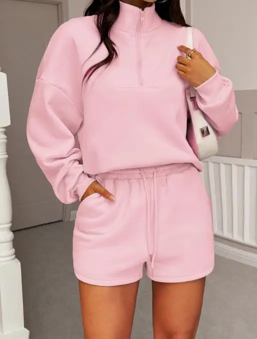 2025 خريف جديد أزياء المرأة الترفيه عطلة نمط طويلة الأكمام هوديي والسراويل القصيرة مجموعة للنساء #2