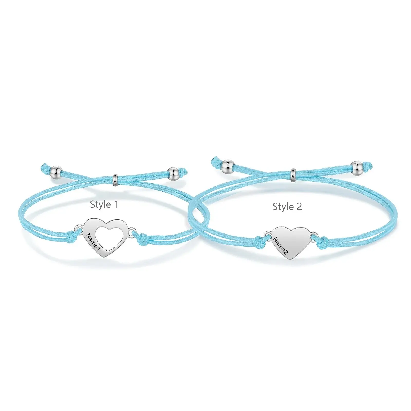 

Custom Name Heart Bracelet Elastic Cord Engraved Initial Jewelry Back to School Gift for Daughter Dainty Personalized Adjustable