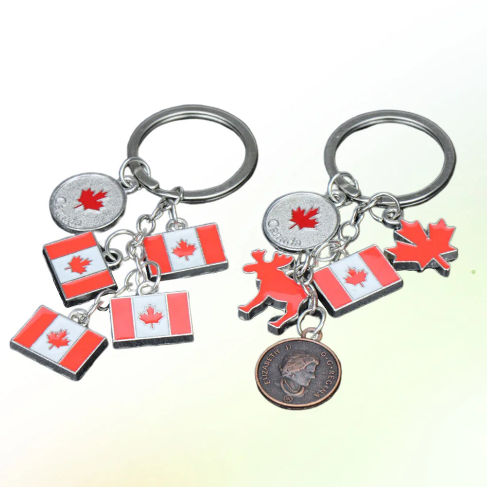 2pcs Canada Flag Keychains Maple Design Keyrings Alloy Bag Pendants Gift Key Chains for Women Kids Key Ring