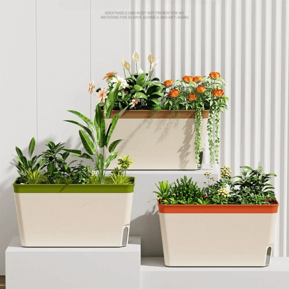 Moderne Selbstbewässernde Pflanzentöpfe mit Dekorativem Wasserspiegel-Fenster für Innenräume, Kräutergarten und Sukkulenten