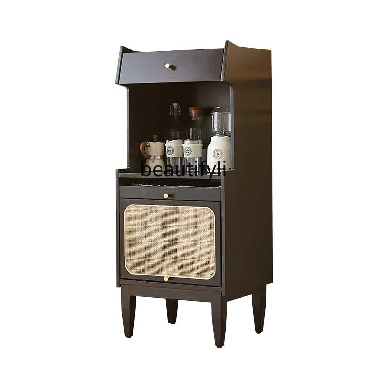 

French rattan dining side cabinet household, solid wood, wall living room cabinet retro storage cabinet