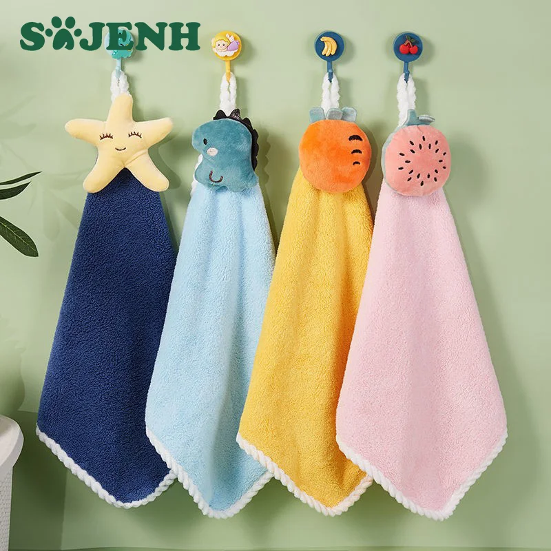 Hand Towel Cute Children'S Hand Towel Dry Handkerchief Absorbent Kitchen Wiper Cloth Coral Fleece Towel With Hanging Loop
